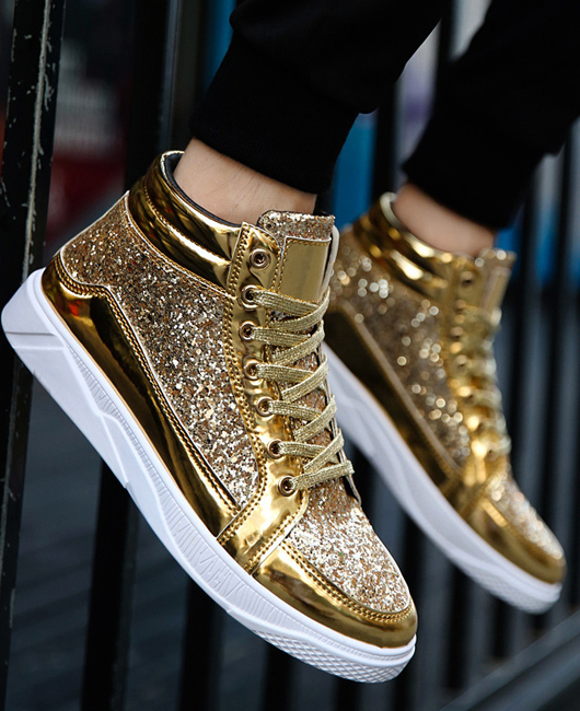 Fashion Plain Sequin High Top Glossy Skate Shoes